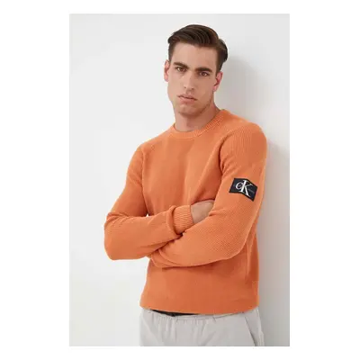 Bavlněný svetr Calvin Klein Jeans oranžová barva, lehký, J30J323989