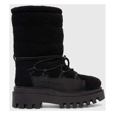 Sněhule Calvin Klein Jeans FLATFORM SNOW BOOT SHERPA WN černá barva, YW0YW01195