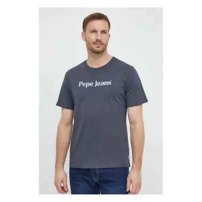 Bavlněné tričko Pepe Jeans CLIFTON šedá barva, s potiskem, PM509374