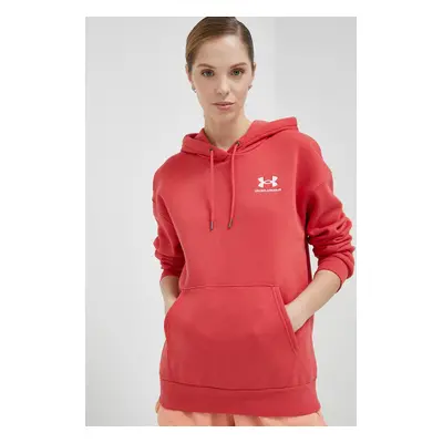 Mikina Under Armour dámská, červená barva, s kapucí, hladká, 1373033-690