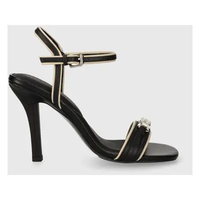 Kožené sandály Tommy Hilfiger TH HARDWARE HEELED SANDAL černá barva, FW0FW07796