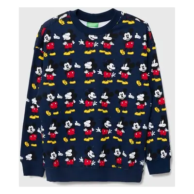 Bavlněná mikina United Colors of Benetton x Disney tmavomodrá barva, vzorovaná