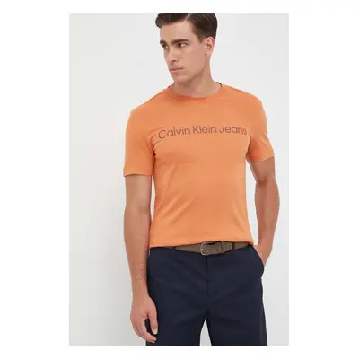 Bavlněné tričko Calvin Klein Jeans oranžová barva, s potiskem, J30J322344