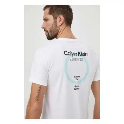 Bavlněné tričko Calvin Klein Jeans bílá barva, s potiskem, J30J325186