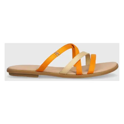 Pantofle Tommy Hilfiger TH STRAP FLAT SATIN SANDAL dámské, oranžová barva, FW0FW08041