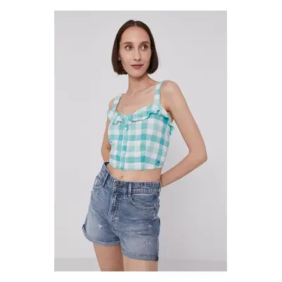 Halenka Pepe Jeans VALENTINA dámská, tyrkysová barva, károvaná