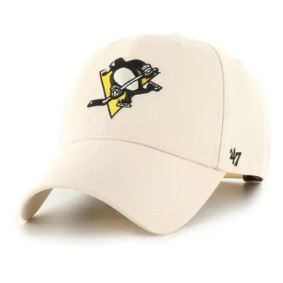 Čepice s vlněnou směsí 47brand NHL Pittsburgh Penguins béžová barva, s aplikací