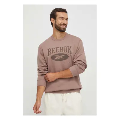 Mikina Reebok Classic pánská, hnědá barva, s aplikací