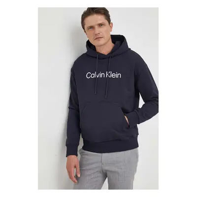 Bavlněná mikina Calvin Klein pánská, tmavomodrá barva, s kapucí, s aplikací