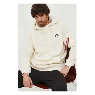 Mikina Alpha Industries Teddy Hoody pánská, béžová barva, s kapucí, s aplikací, 118330.16-cream