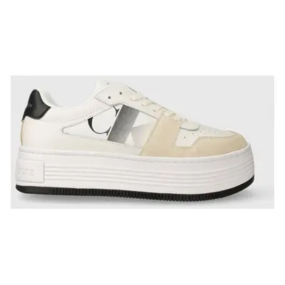 Sneakers boty Calvin Klein Jeans BOLD FLATF LOW LACE MIX NBS SAT bílá barva, YW0YW01308