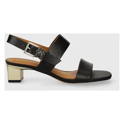 Kožené sandály Tommy Hilfiger TH HARDWARE MID HEEL černá barva, FW0FW08040