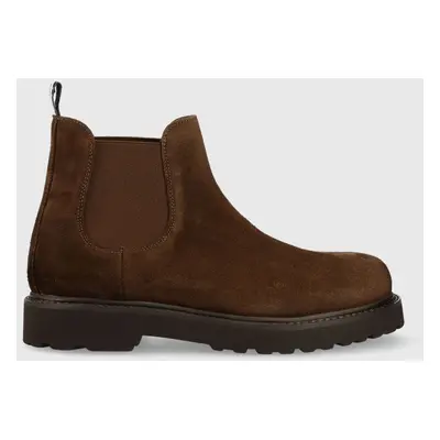 Semišové kotníkové boty Tommy Jeans TJM CHELSEA HIGH BOOT pánské, hnědá barva, EM0EM01205