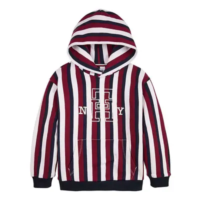 Dětská bavlněná mikina Tommy Hilfiger vínová barva, s kapucí, vzorovaná