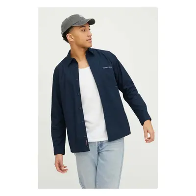 Bavlněná košile Tommy Jeans tmavomodrá barva, relaxed, s klasickým límcem, DM0DM18959