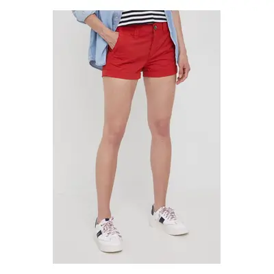 Bavlněné šortky Pepe Jeans Balboa Short dámské, červená barva, hladké, medium waist