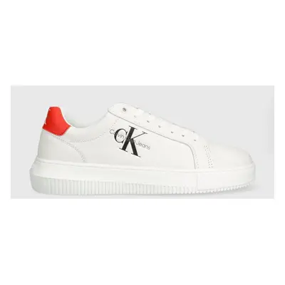 Kožené sneakers boty Calvin Klein Jeans CHUNKY CUPSOLE MONOLOGO černá barva, YM0YM00681