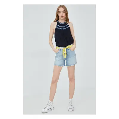 Džínové šortky Superdry dámské, hladké, medium waist