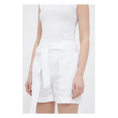 Plátěné kraťasy Lauren Ralph Lauren bílá barva, hladké, high waist, 200862093