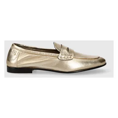 Kožené mokasíny Tommy Hilfiger ESSENTIAL GOLDEN LOAFER dámské, zlatá barva, na plochém podpatku,