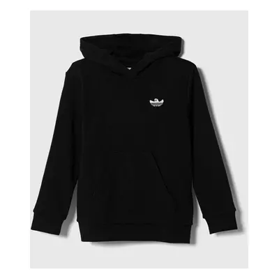 Dětská mikina adidas Originals černá barva, s kapucí, s potiskem