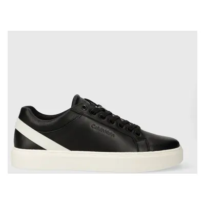 Kožené sneakers boty Calvin Klein LOW TOP LACE UP ARCHIVE STRIPE černá barva, HM0HM01292