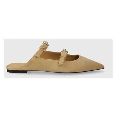 Semišové pantofle Tommy Hilfiger TH POINTE SUEDE MULE dámské, béžová barva, FW0FW07697