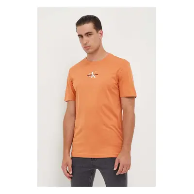 Bavlněné tričko Calvin Klein Jeans oranžová barva, s potiskem, J30J323483