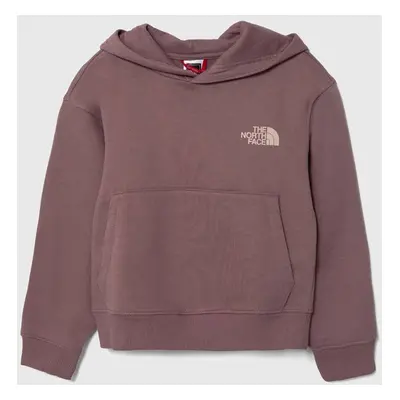 Dětská mikina The North Face G VERTICAL LINE HOODIE fialová barva, s kapucí, s potiskem