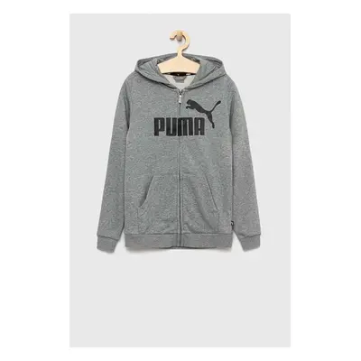 Dětská mikina Puma ESS Big Logo FZ Hoodie TR B šedá barva, s kapucí, vzorovaná