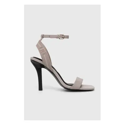 Sandály Tommy Hilfiger SPORTY LEATHER HIGH HEEL SANDAL šedá barva, FW0FW07795