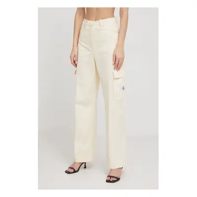 Kalhoty Calvin Klein Jeans dámské, béžová barva, jednoduché, high waist, J20J222607