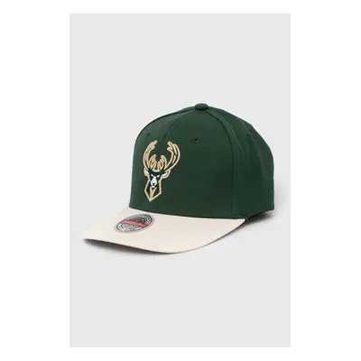 Čepice s vlněnou směsí Mitchell&Ness Milwaukee Bucks zelená barva, s aplikací