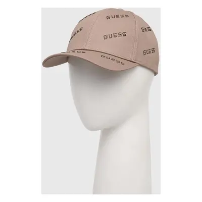 Bavlněná baseballová čepice Guess hnědá barva, s aplikací, V4RZ03 WFKN0