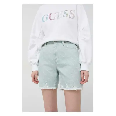 Kraťasy Guess dámské, zelená barva, vzorované, high waist