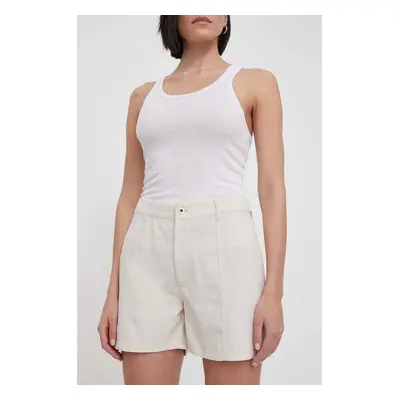 Šortky s příměsí lnu Pepe Jeans TILLY béžová barva, high waist, PL801093