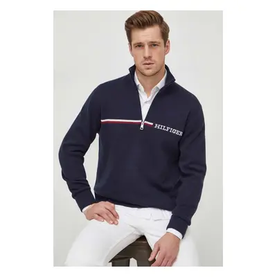 Svetr Tommy Hilfiger pánský, tmavomodrá barva, s pologolfem, MW0MW33508