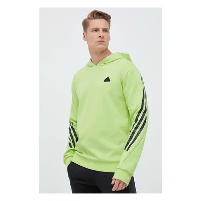 Mikina adidas pánská, zelená barva, s kapucí, s potiskem