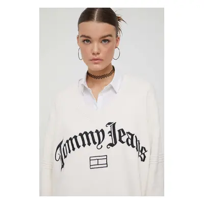 Svetr Tommy Jeans dámský, béžová barva, DW0DW16530