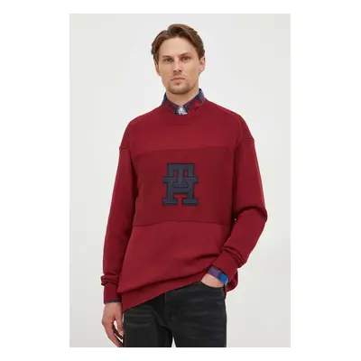 Bavlněný svetr Tommy Hilfiger vínová barva, lehký