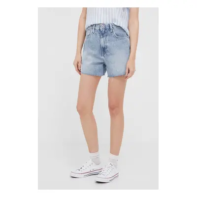 Džínové šortky Pepe Jeans RACHEL dámské, hladké, high waist