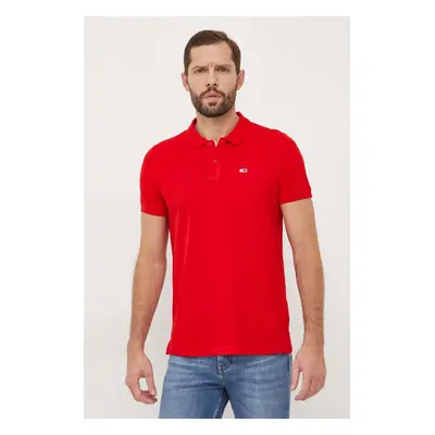 Bavlněné polo tričko Tommy Jeans červená barva, DM0DM18312