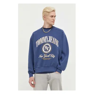 Bavlněná mikina Tommy Jeans pánská, tmavomodrá barva, s potiskem