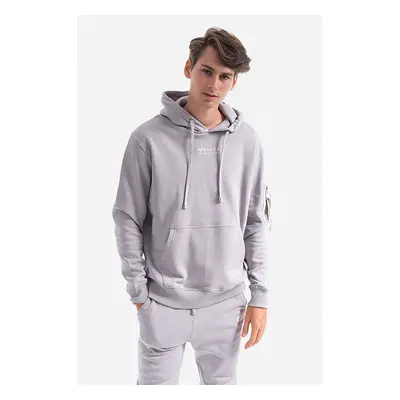 Bavlněná mikina Alpha Industries Organics Emb Hoody pánská, šedá barva, s kapucí, s aplikací, 11