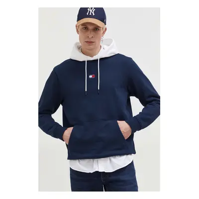 Mikina Tommy Jeans pánská, tmavomodrá barva, s kapucí, s aplikací, DM0DM18420