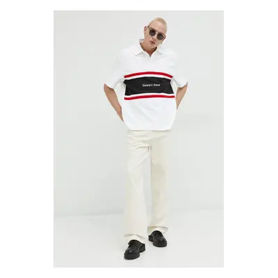 Bavlněné polo tričko Tommy Jeans béžová barva