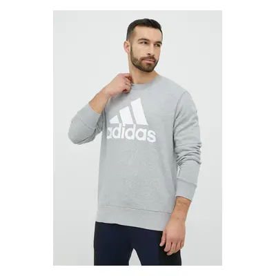 Bavlněná mikina adidas pánská, šedá barva, s potiskem