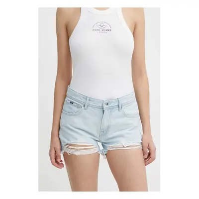 Džínové šortky Pepe Jeans RELAXED SHORT MW dámské, hladké, medium waist, PL801110PF7