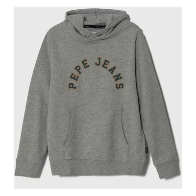 Dětská mikina Pepe Jeans šedá barva, s kapucí, s potiskem