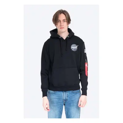 Mikina Alpha Industries Space Shuttle Hoody pánská, černá barva, s kapucí, s potiskem, 178317.03